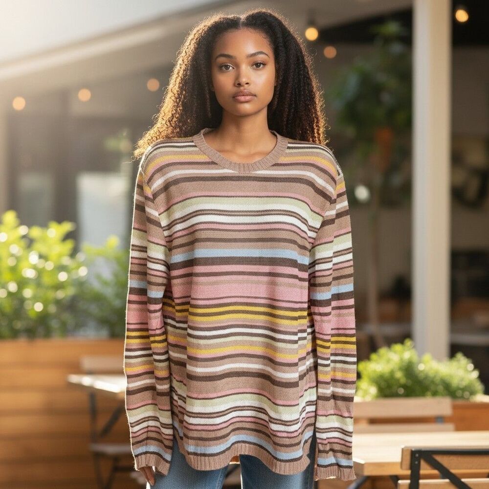 Etro Linen Sweater Top Womens Medium Striped Knit Crew Neck Long Sleeve